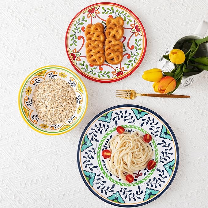 Salad Bowls Set of 2, 13.75-Inch Melamine Talavera Design Serving Bowls