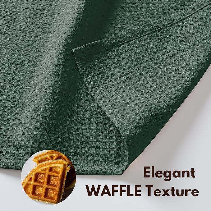 Dish Towels, 4-Pack Waffle Weave Cotton, Olive Green, 16 x 26 Inches