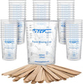 TCP Global 20 oz. (600ml) Graduated Plastic Mixing Cups - Box of 50 with 50 Mixing Sticks - Disposable Plastic Measuring Cups for Liquids, Paints, Resin, Epoxy, Art, Kitchen - Ratios 2-1, 3-1, 4-1 ML