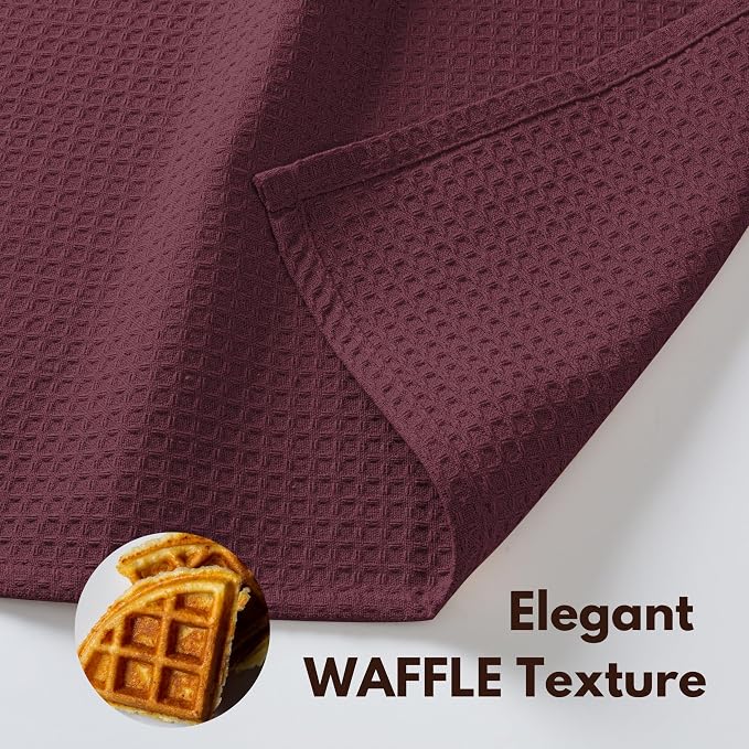 Dish Towels 4-Pack, 100% Cotton Waffle Weave, 16x26 Inch, Burgundy Wine