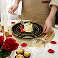 Disposable Plastic Plate Set, Black and Gold, 300 Pieces for 50 Guests