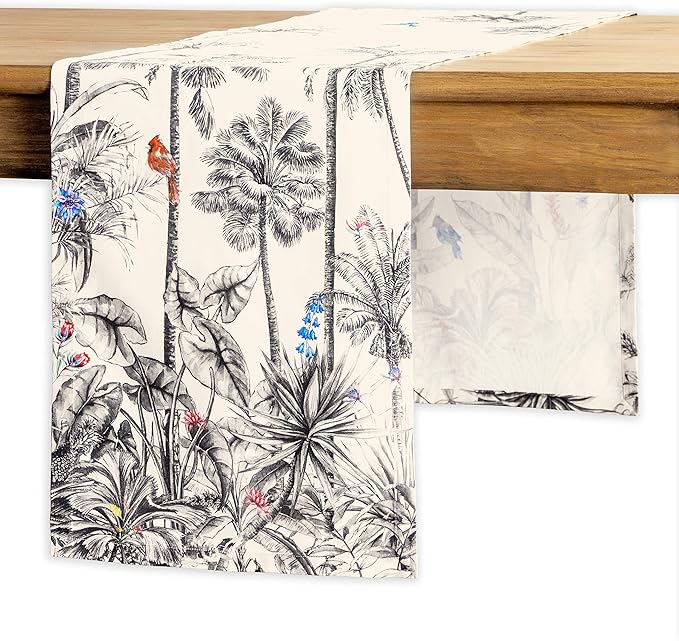 Table Runner, 100% Cotton Watercolor Design, 14.5 x 90 Inches