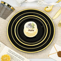 Plates: Black and Gold Disposable Set, 350 Pieces for 50 Guests