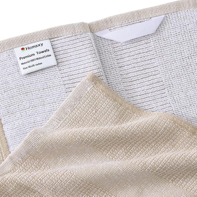 Dish Towels Set of 8, 18x28 Inch Cotton Kitchen Towels in Khaki