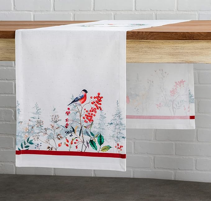 Table Runner in Morzine Watercolor Print, 100% Cotton, 14.5 x 90 Inch