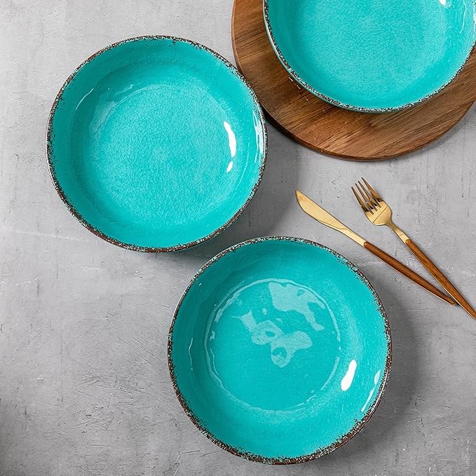 Pasta Bowls, 9.25 Inch Melamine Set of 6 in Rustic Teal