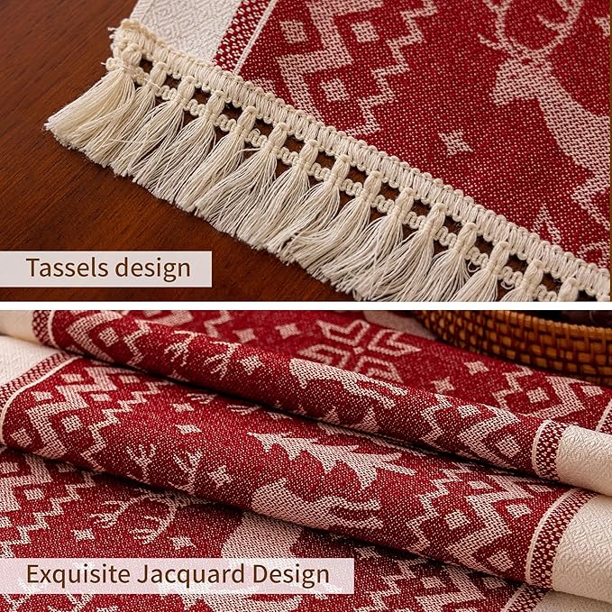 Polyester Table Runner, 14 x 107 Inch Fringed Boho Style