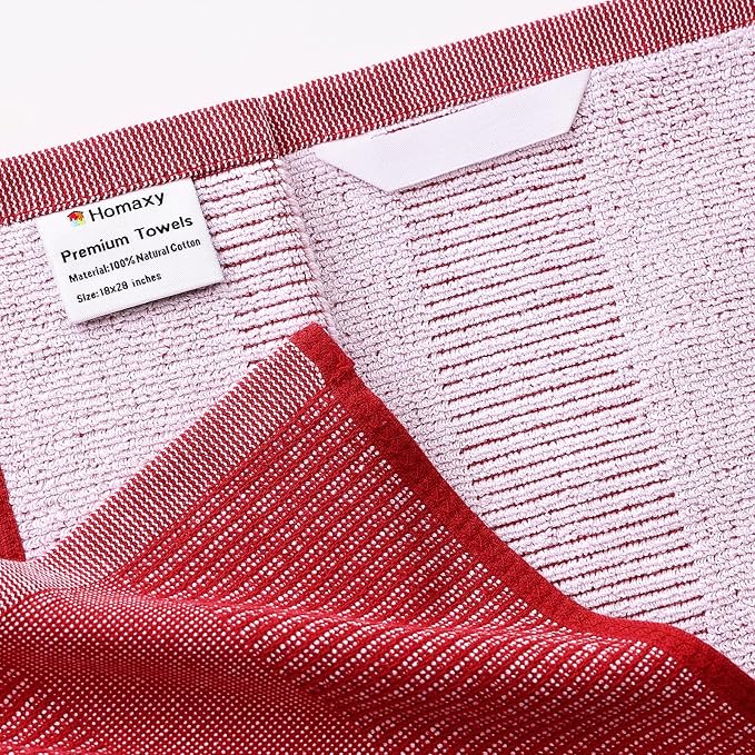 Dish Towels, 6 Pack Red Cotton Kitchen Towels, 18 x 28 Inch