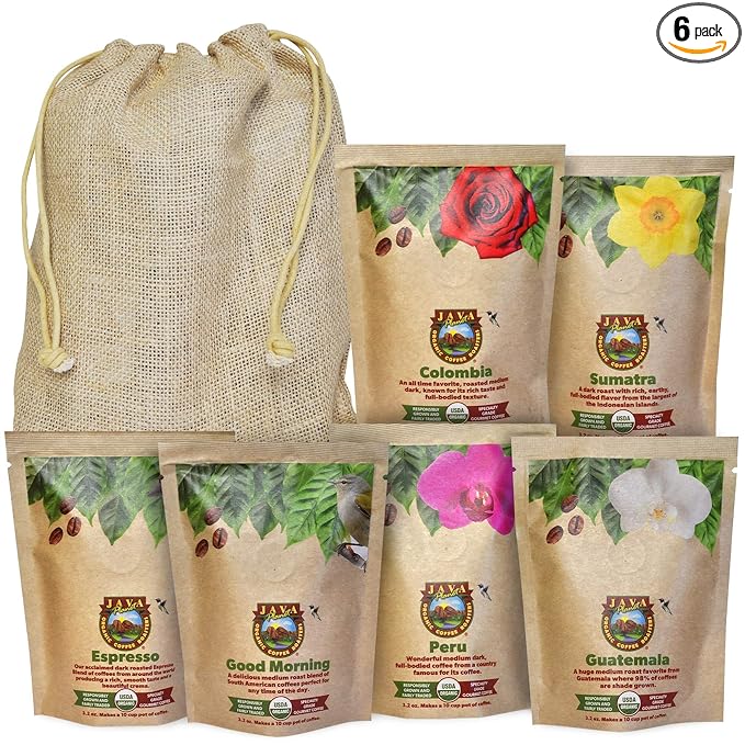 Roasted Coffee Beans, Organic Whole Bean Variety Pack, 6 x 3.2 oz