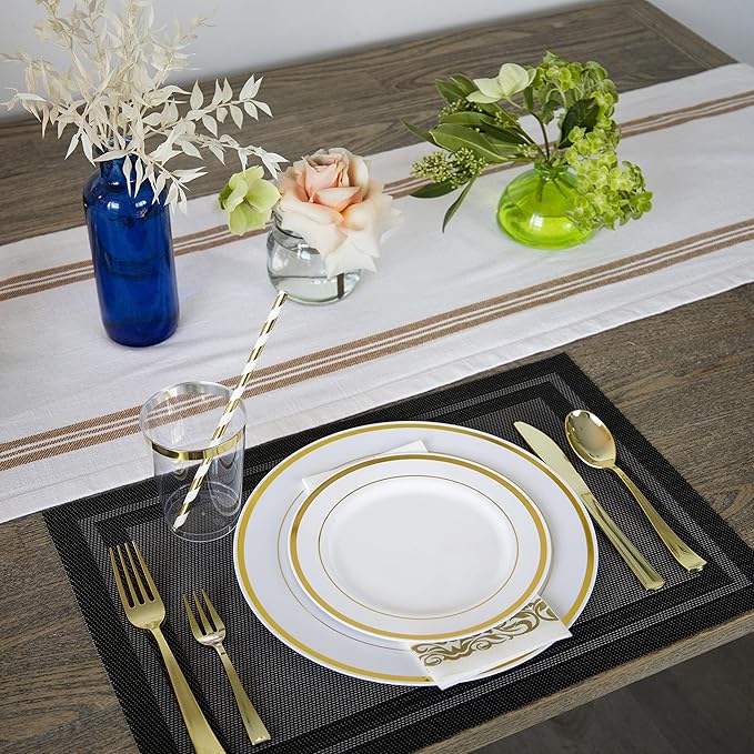 Plates Set with Gold Rim, 100 Pieces, BPA-Free Plastic