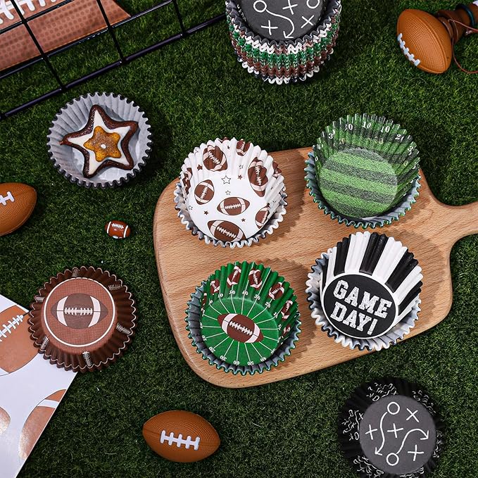 Baking Cups, 600 Pieces Football Paper Cupcake Liners, 6 Designs