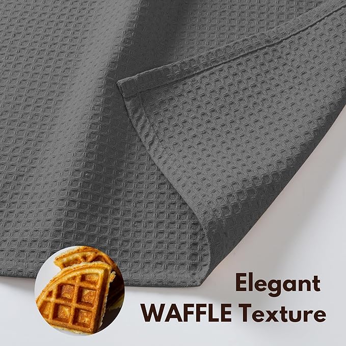 Dish Towels 6 Pack, 16x26 in Gray 100% Cotton Waffle Weave