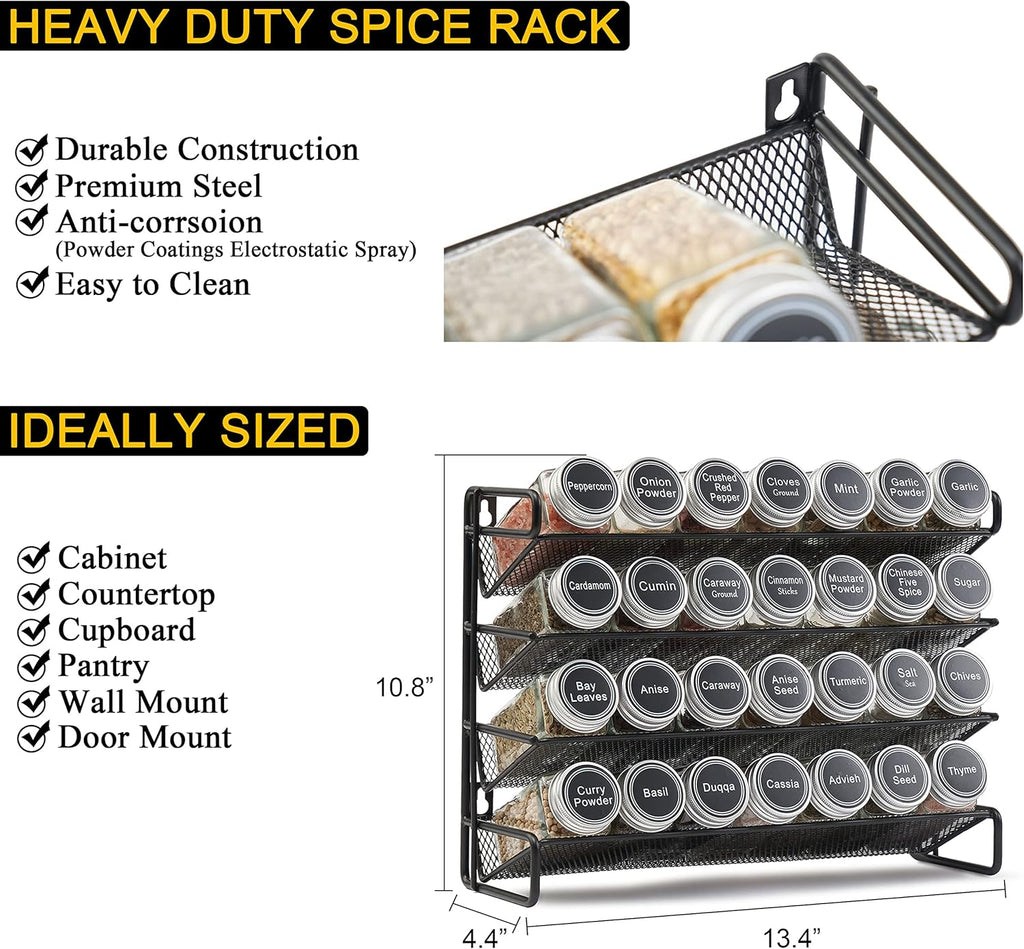 Spice Rack Organizer with 28 Spice Jars, 386 Spice Labels, Chalk Marker – close-up