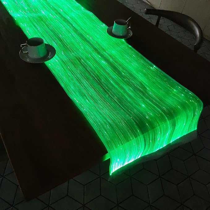 Black Fiber Optic LED Table Runner, 18 x 60 Inches, USB Rechargeable