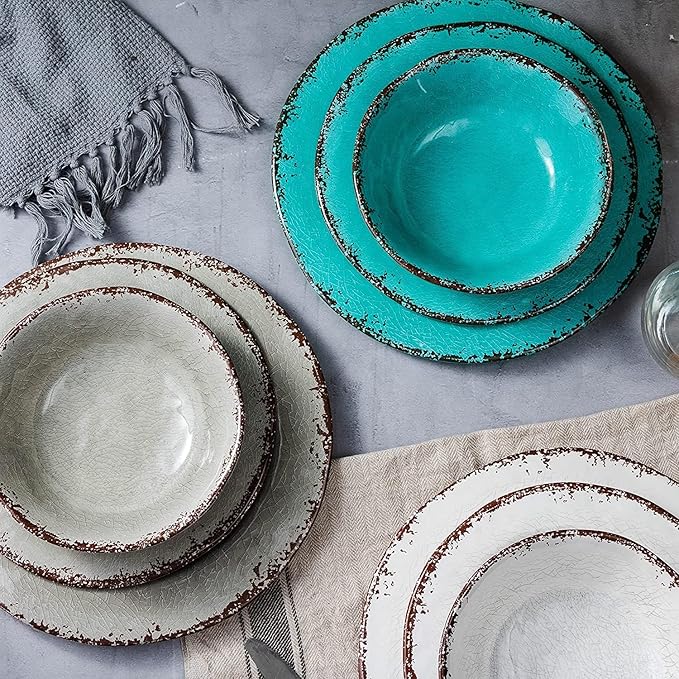 Pasta Bowls, 9.25 Inch Melamine Farmhouse Set of 6 in Rustic Gray