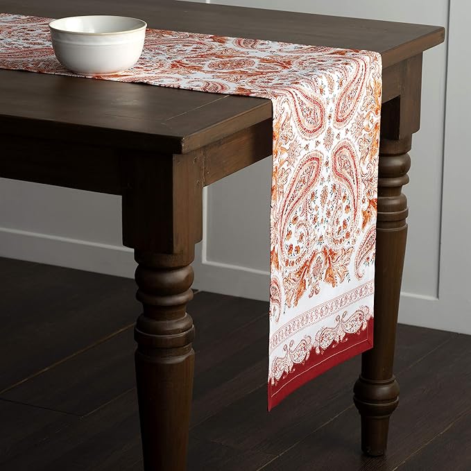 Table Runner, 100% Cotton, 14.5 x 90 Inch Orient Watercolor Design
