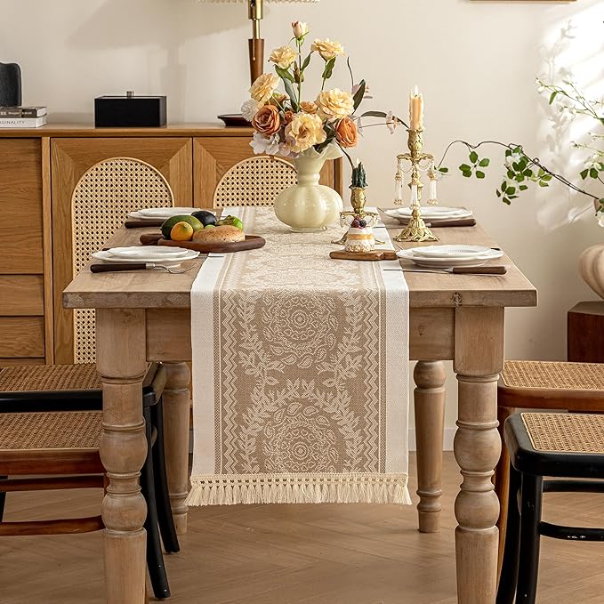 Table Runner, Coffee Boho Polyester, 14 x 138 Inches