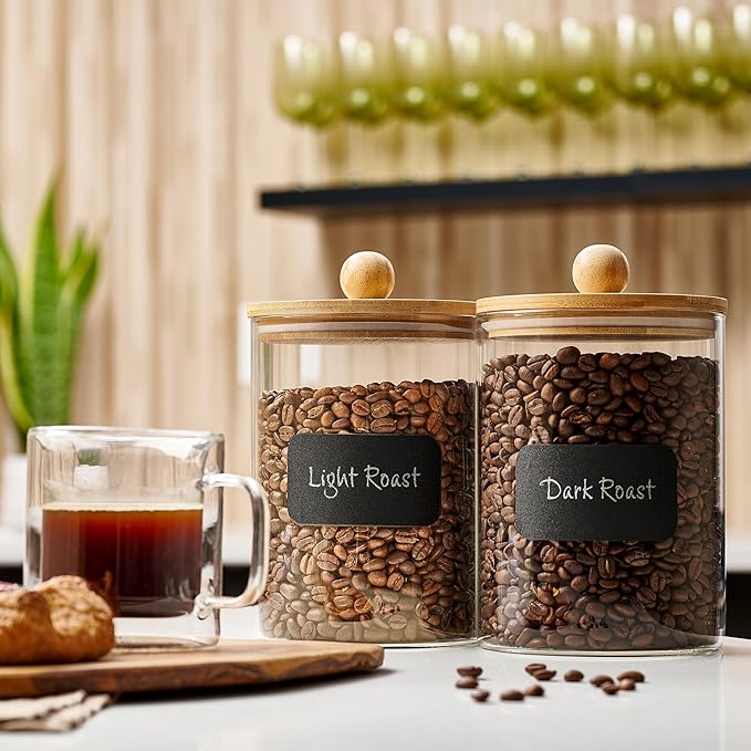 Cookie Jars Set of 2 Clear Glass Canisters with Bamboo Lids