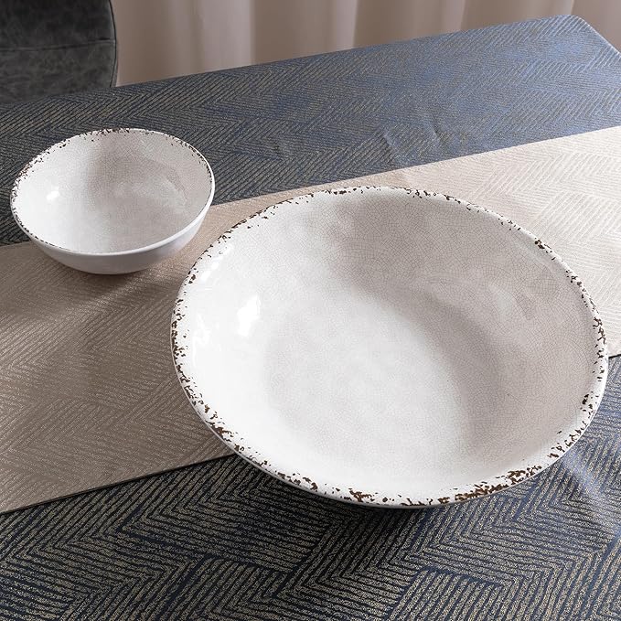 Serving Bowls 2-Pack, 13.75-Inch Ivory Melamine with Rustic Crackled Finish