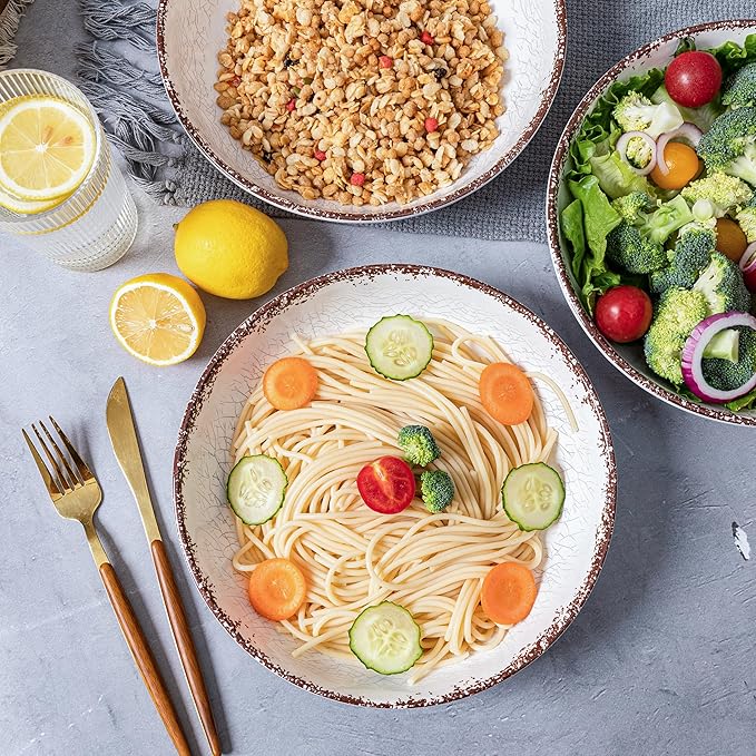 Pasta Bowls Set of 6, 42-Ounce Rustic White Melamine