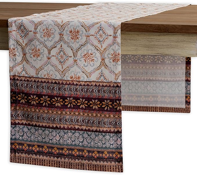 Fair Isle Cotton Table Runner, 14.5 x 90 Inches for Holiday Tables