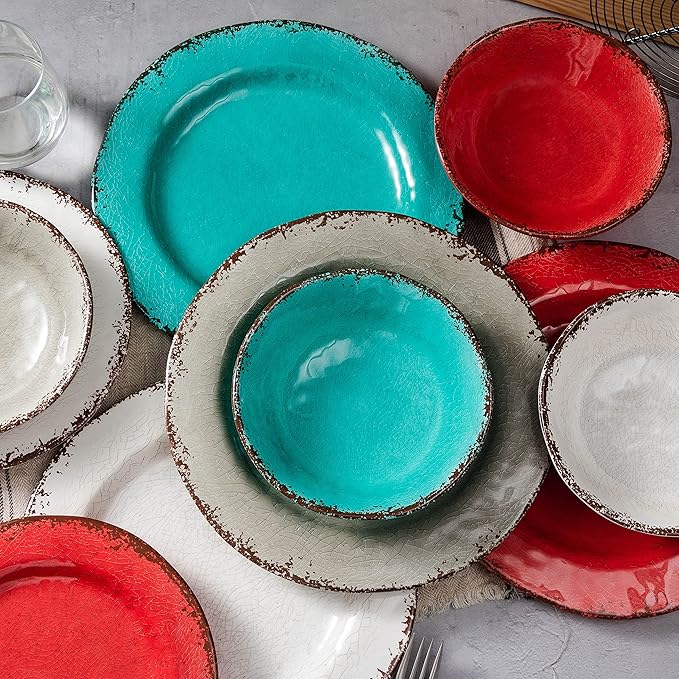 Pasta Bowls Set of 6, 9.25-Inch Melamine, Rustic Red Farmhouse Style