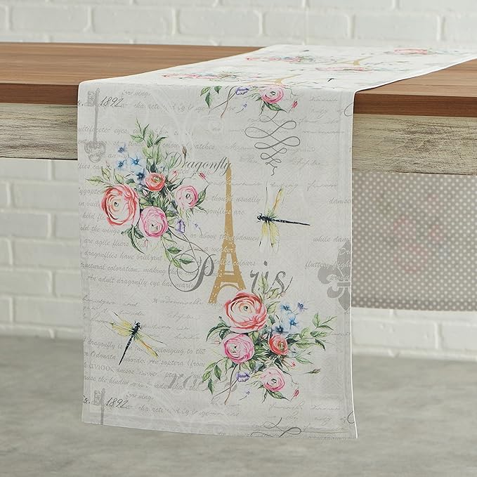 Table Runner, Double Layer 100% Cotton, 14.5 x 108 Inch Watercolor Print