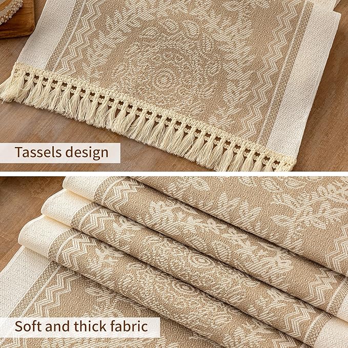 Table Runner, Coffee Boho Polyester, 14 x 138 Inches