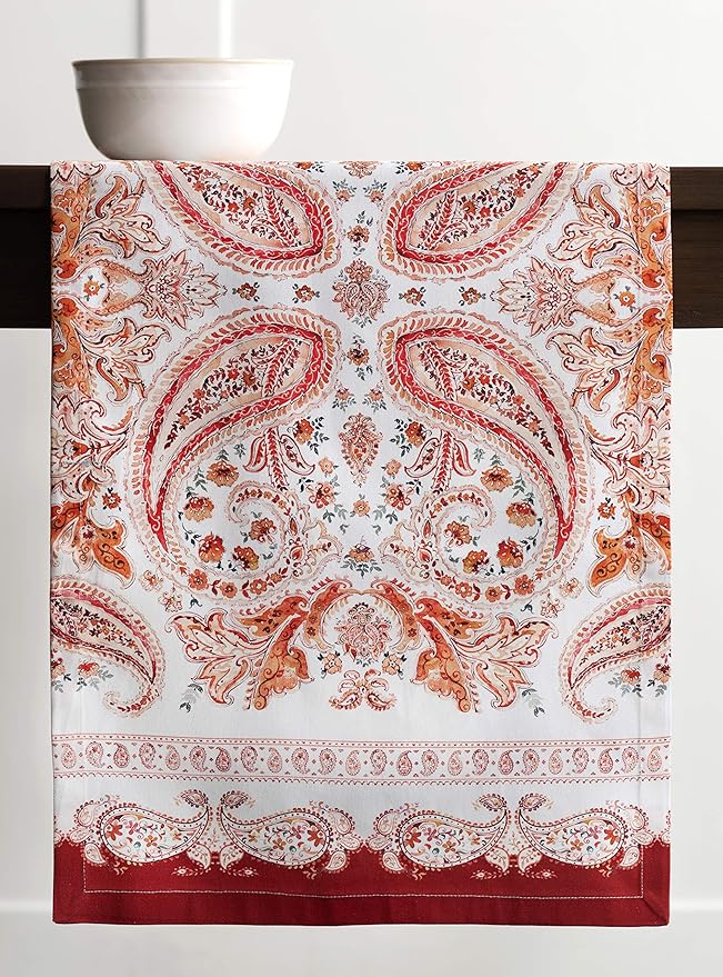 Table Runner, 100% Cotton, 14.5 x 90 Inch Orient Watercolor Design