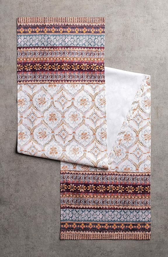 Fair Isle Cotton Table Runner, 14.5 x 90 Inches for Holiday Tables