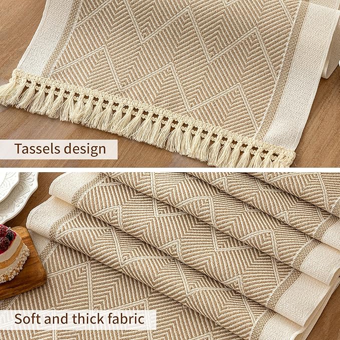 Table Runner 14 x 138 Inch Coffee Boho Polyester with Fringe