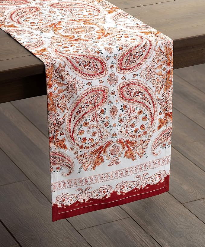 Table Runner, 100% Cotton, 14.5 x 90 Inch Orient Watercolor Design